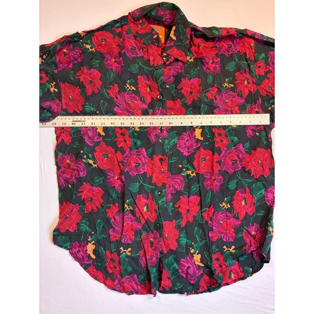 VTG Protest Women's 100% Silk Floral Short Sleeve Button Up Blouse Medium M - Picture 4 of 5